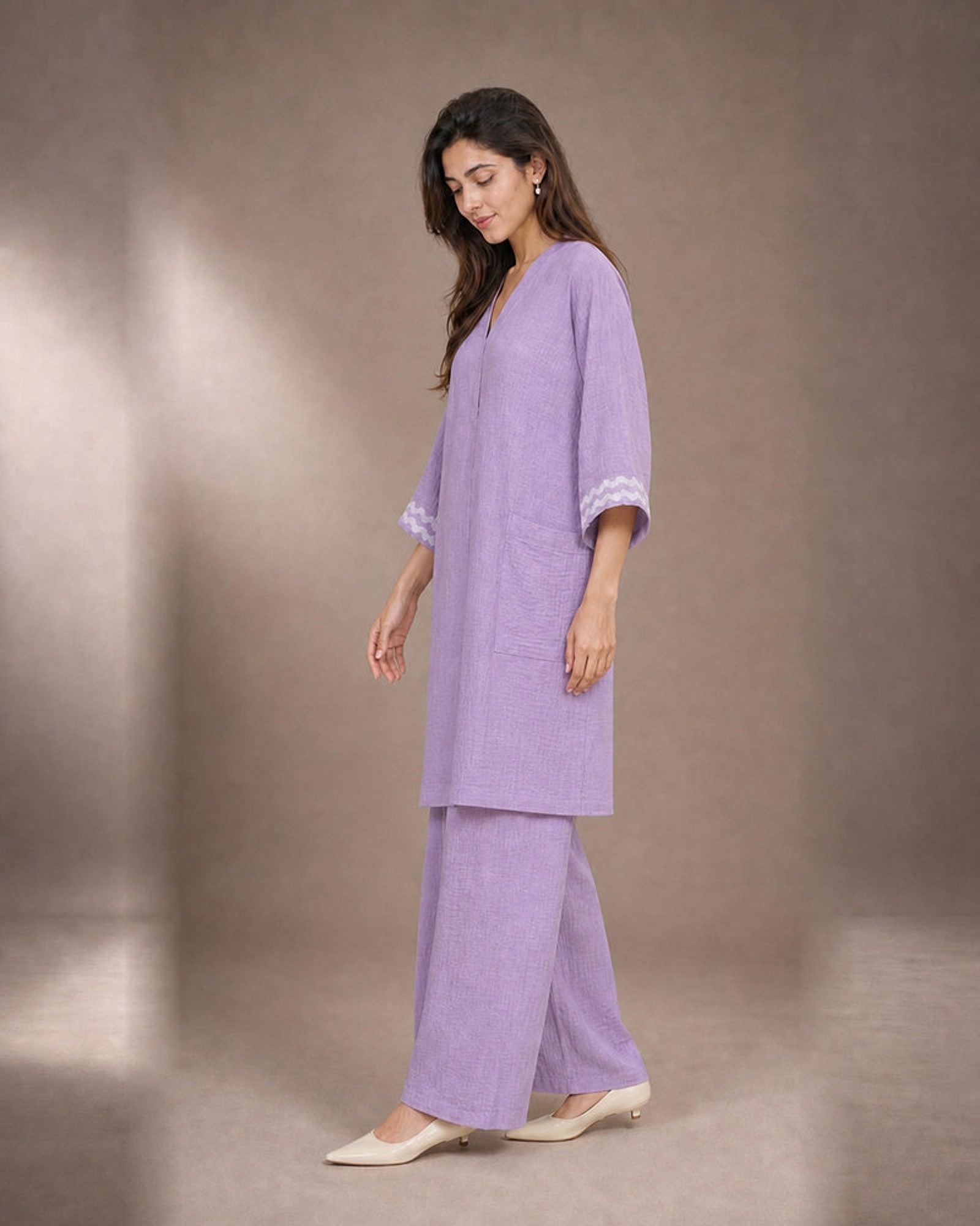 Ameera: Lilac Threadwork Crush Co-ord Set – profile or documented back