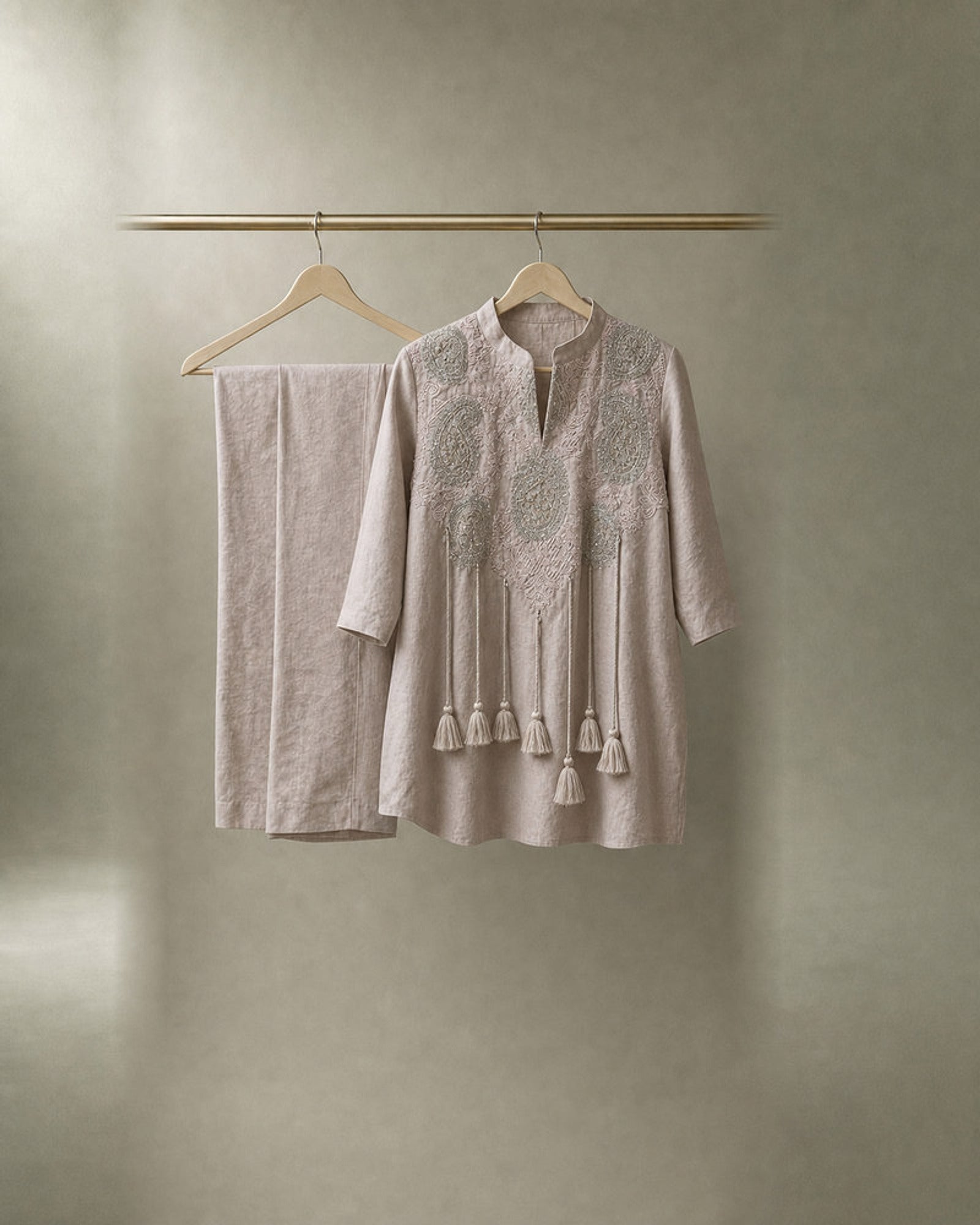 Noorika: Blush Zari-Tassel Co-ord Set – refined hanger packshot