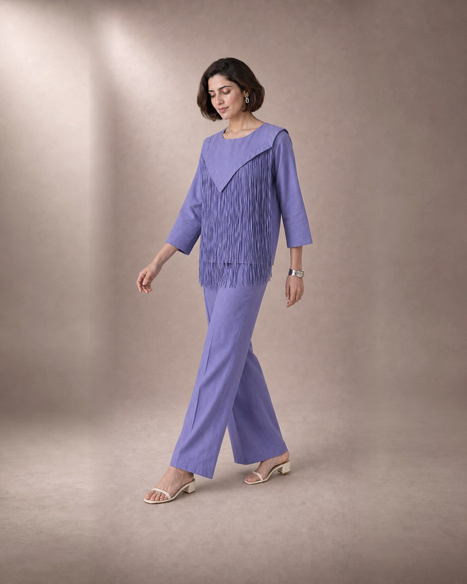 Lasya: Lilac Cascade Fringe Co-ord Set – profile or documented back