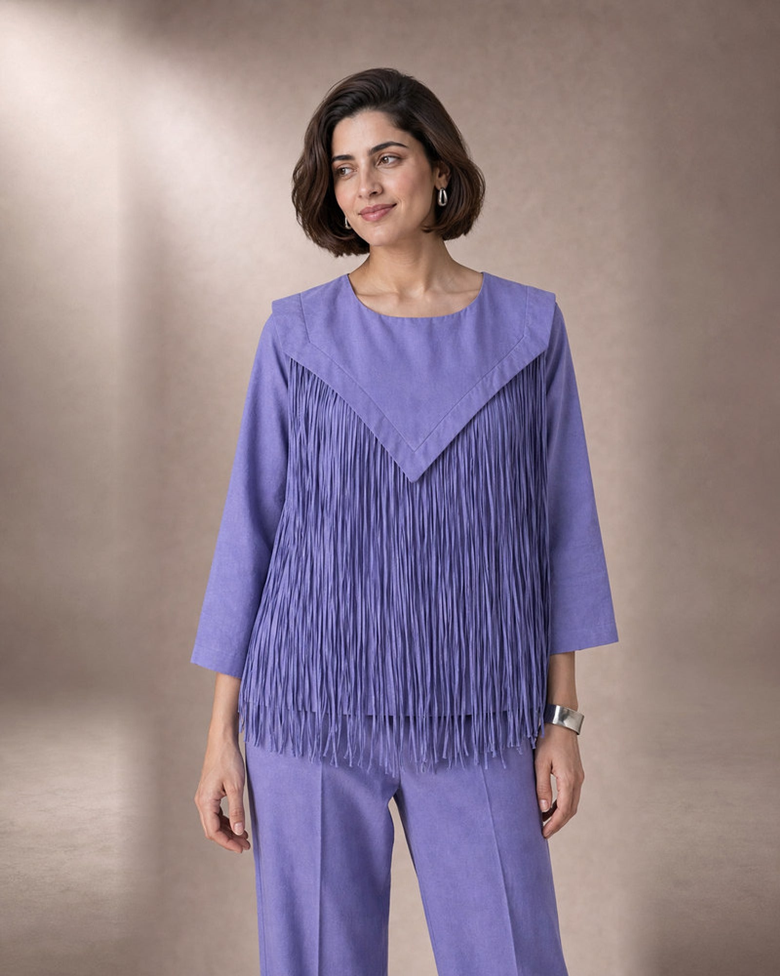 Lasya: Lilac Cascade Fringe Co-ord Set – embellishment close-up