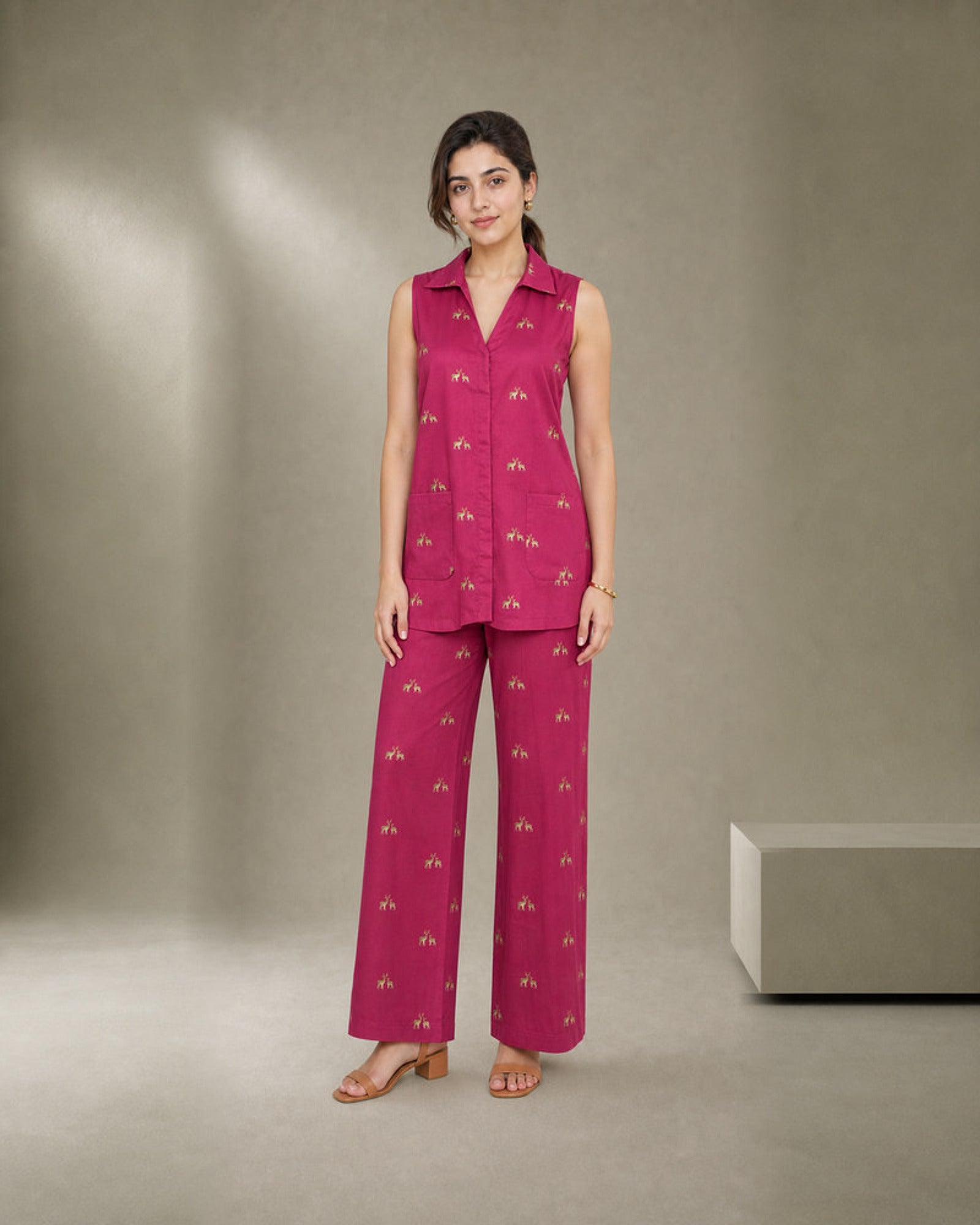 Mrigakshi: Deep Pink Antelope Co-ord Set – hero front