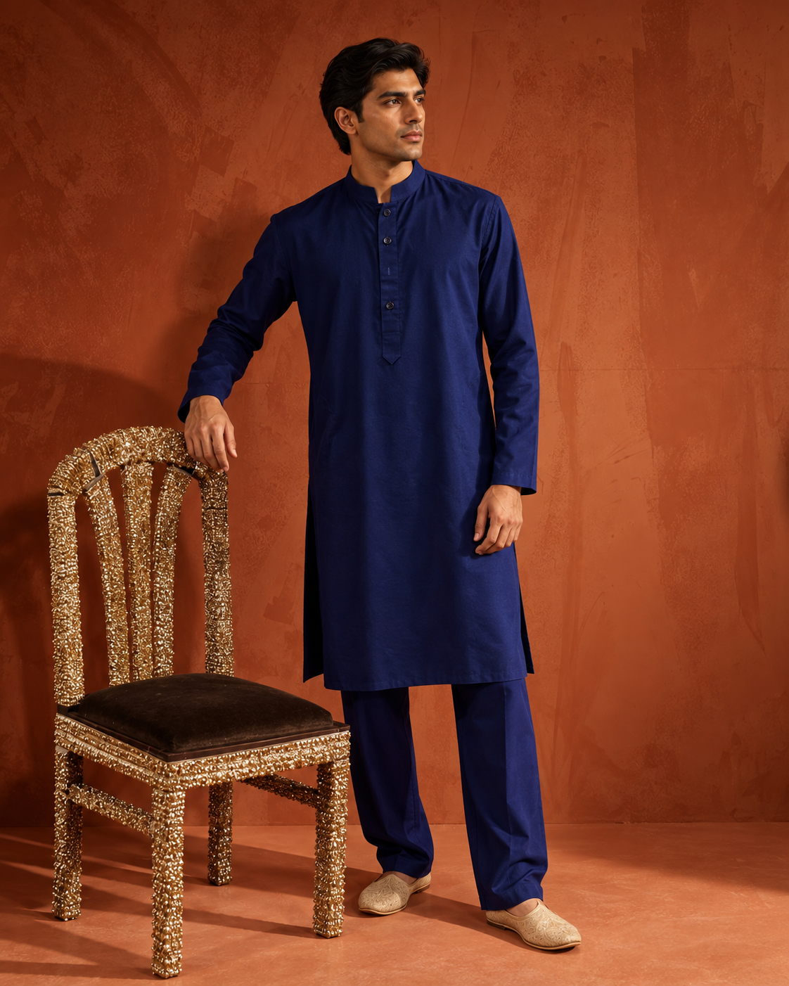Neel: Deep Blue Men's Kurta Set — full-length view of the set.