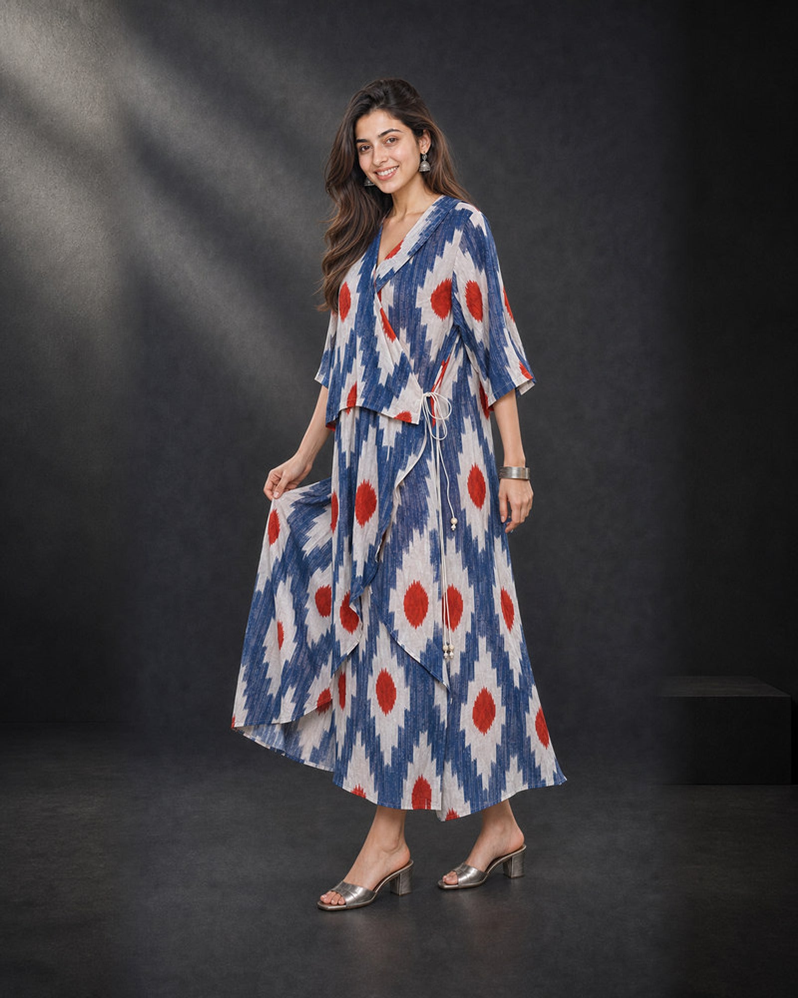 Raavika: Blue & White Angrakha Collar Kurta – profile or documented back