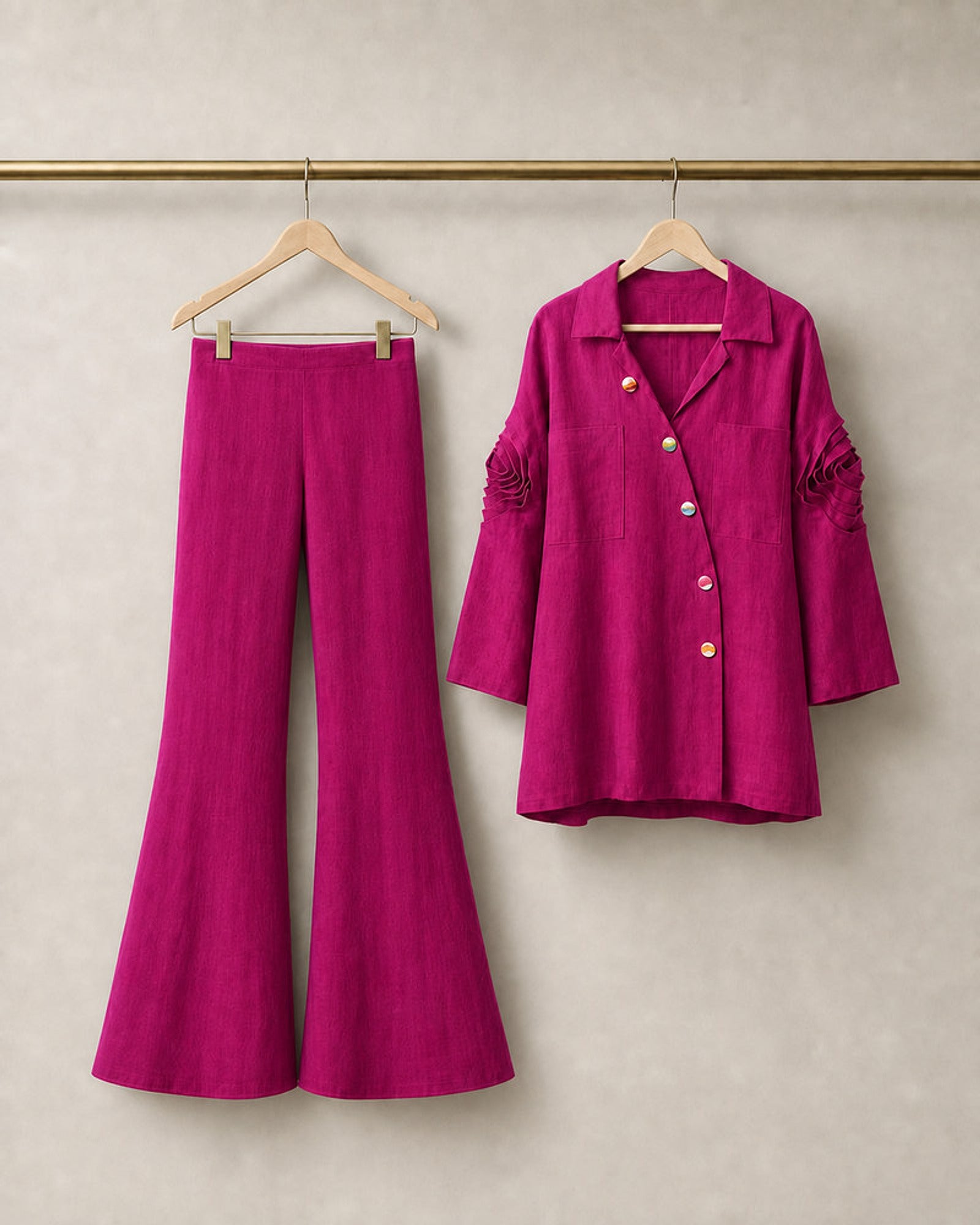 Rangika: Fuchsia Sculpted Linen-Cotton Co-ord Set – refined hanger packshot