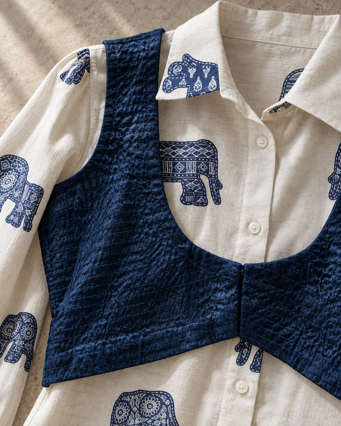 Ivory & Navy Elephant-Motif Top & Pant Co-ord Set — Product photo 4