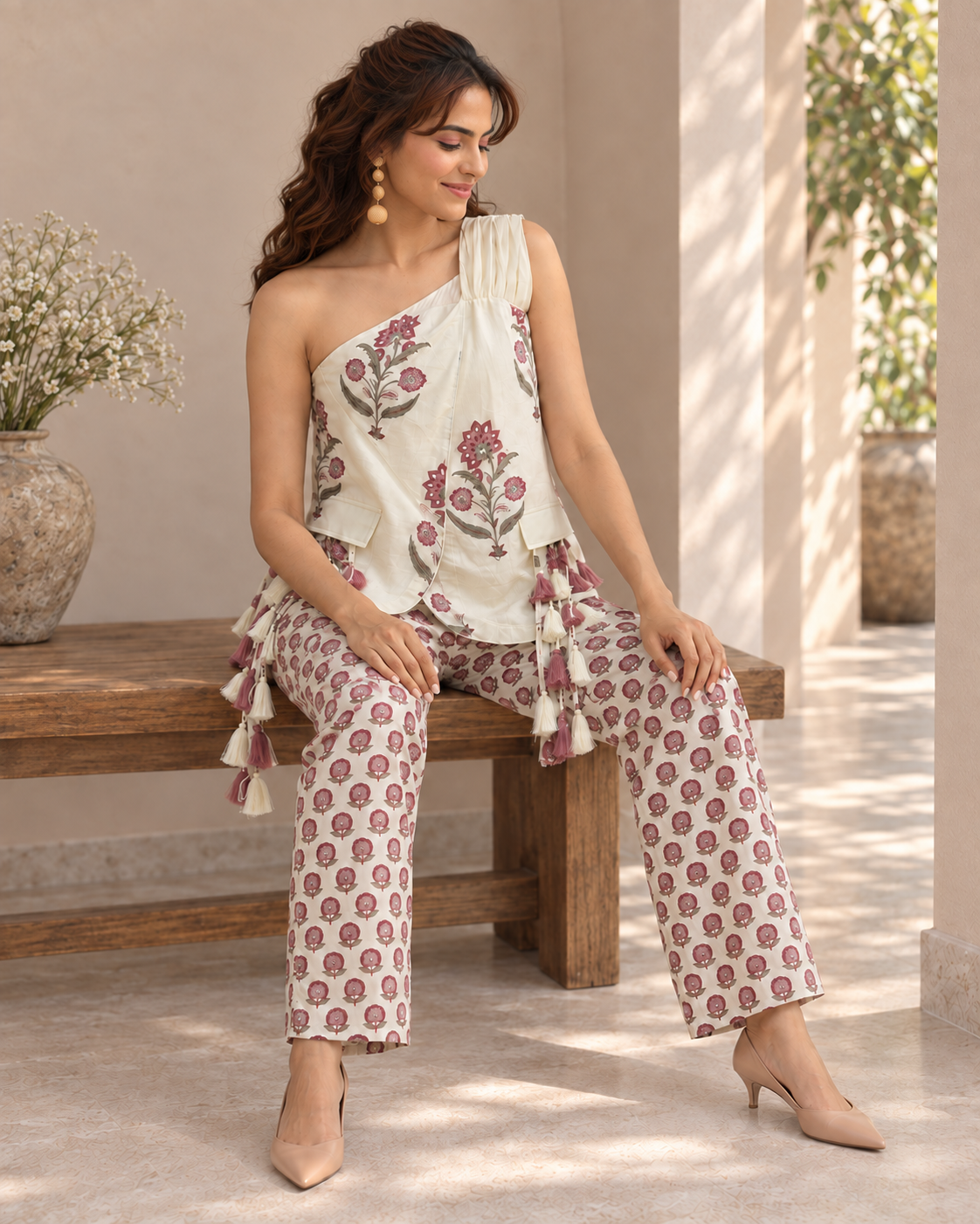 Ivory Botanical Top & Geometric Pant Co-ord Set — Product photo 5