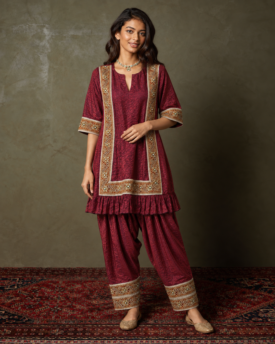 Saira by House of Somarra — Burgundy Salwar Kameez, product photo 3.