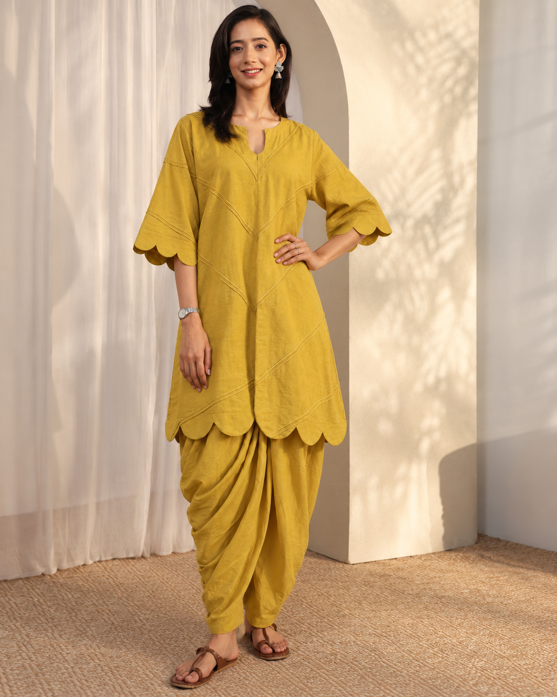 Kesari by House of Somarra — Mustard Scallop Top Dhoti Co-ord, product photo 1.