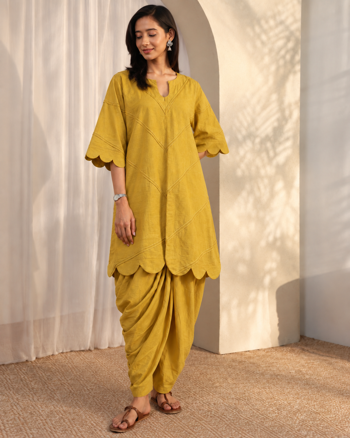 Kesari by House of Somarra — Mustard Scallop Top Dhoti Co-ord, product photo 2.