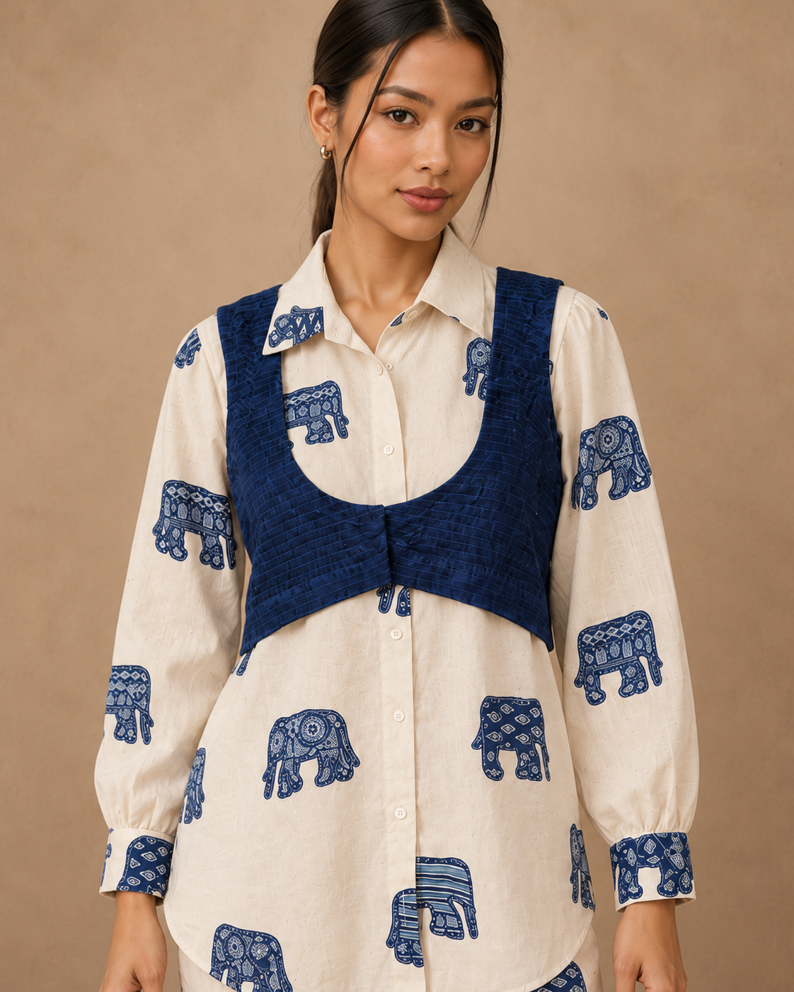 Gajra by House of Somarra — Ivory Navy Elephant Motif Co-ord, product photo 3.