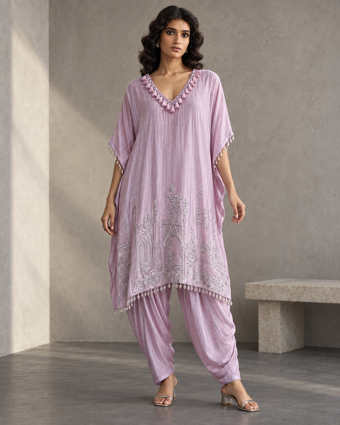 Lilac Crystal-Trim Kaftan & Dhoti Set — Product photo 1