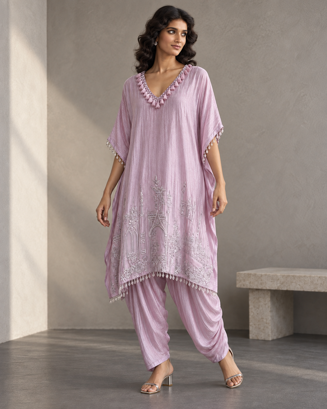 Lilac Crystal-Trim Kaftan & Dhoti Set — Product photo 2