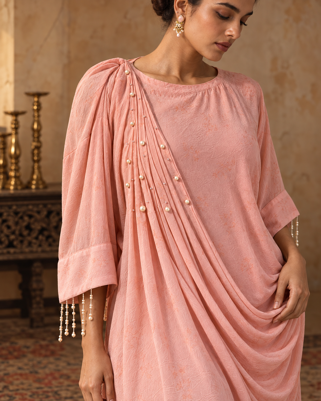 Blush Pearl Draped Dress — Product photo 5