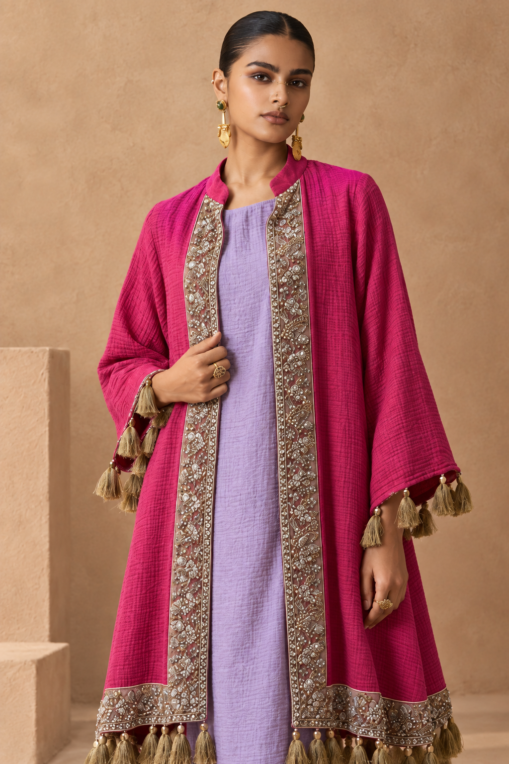 Fuchsia Embroidered Jacket & Lilac Dhoti Set — Product photo 4