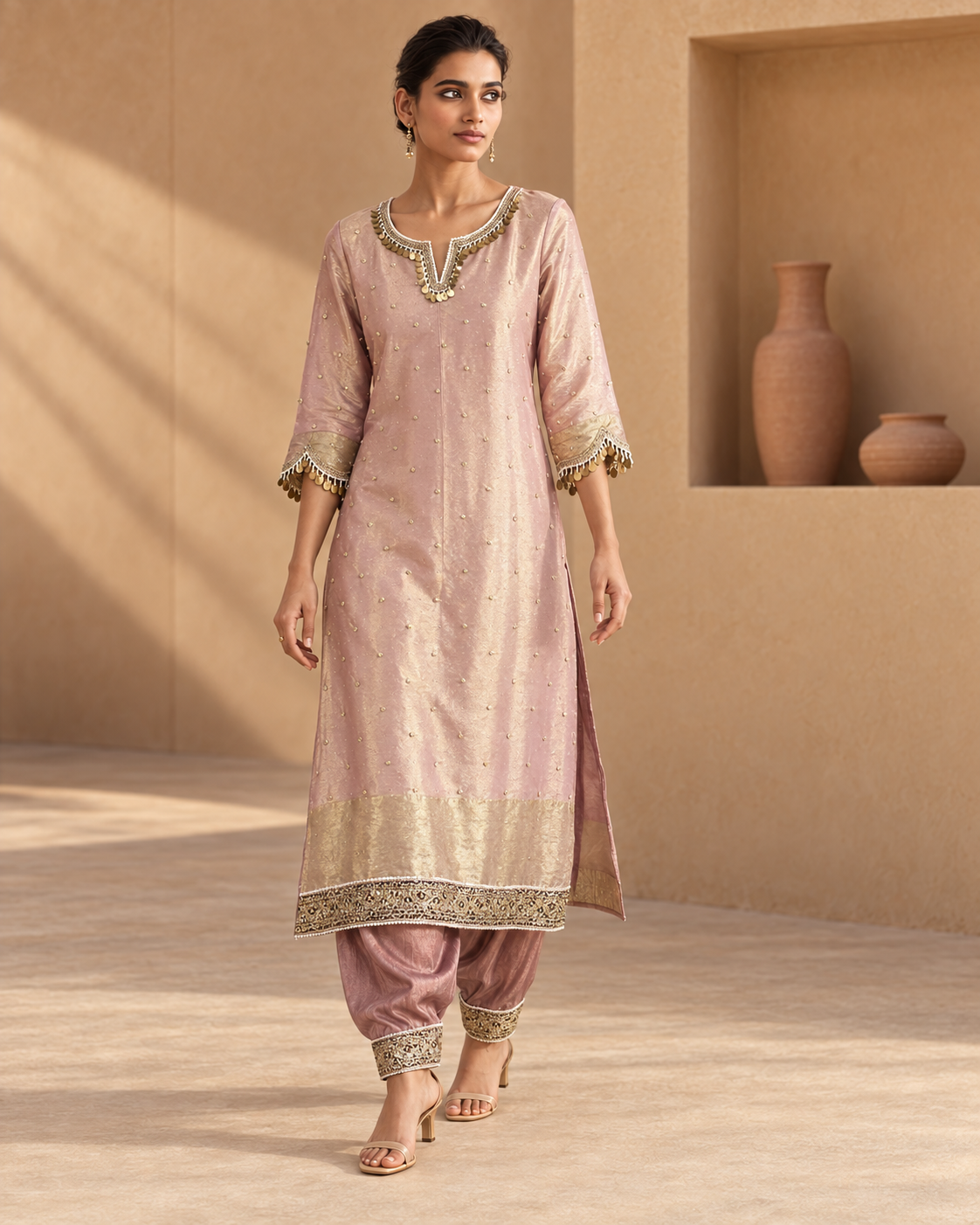 Blush Gold-Coin Kurta & Salwar Set — Product photo 2