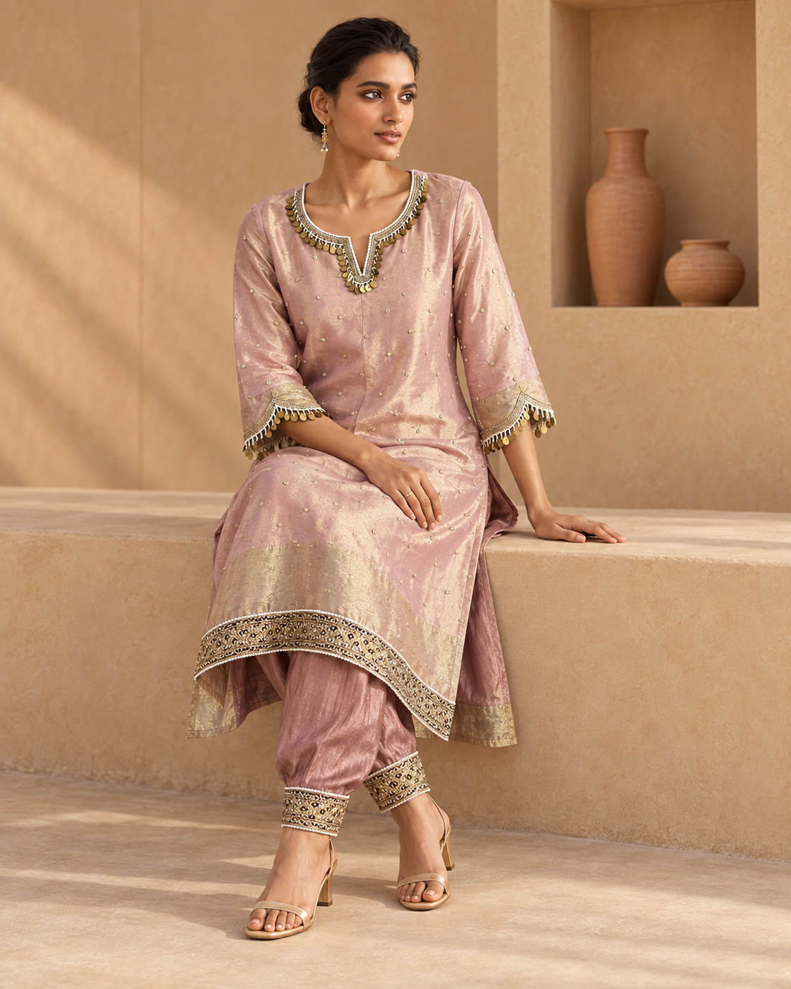 Blush Gold-Coin Kurta & Salwar Set — Product photo 4