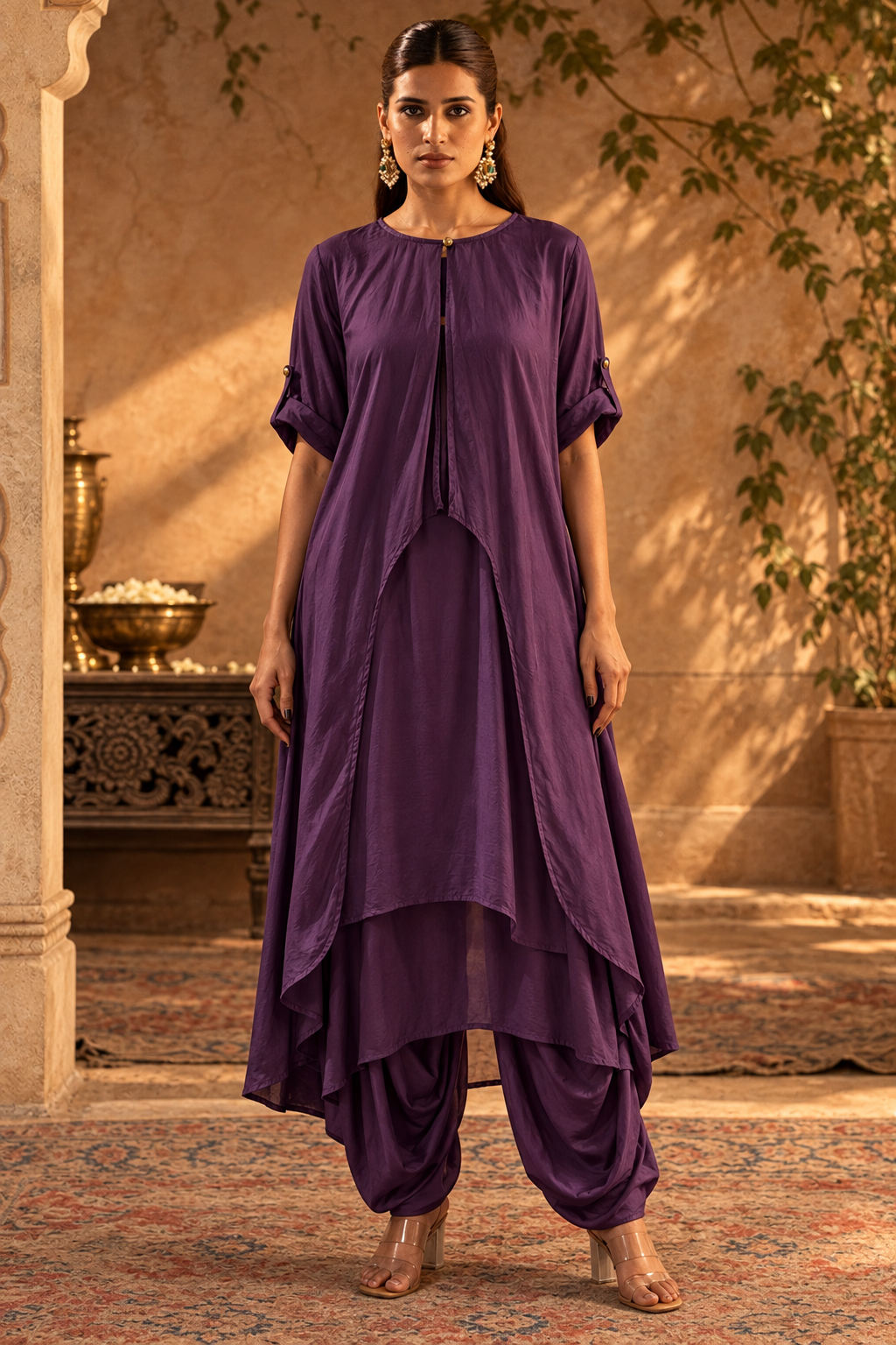Plum Gold-Detail Draped Set — Product photo 1