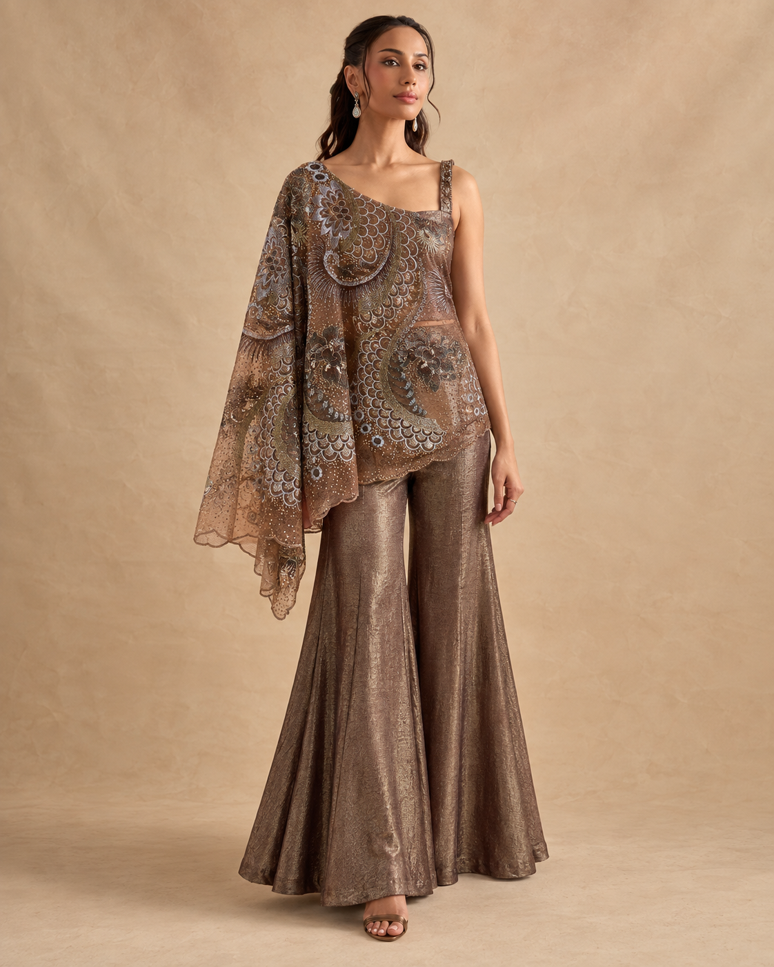 Bronze Asymmetric Embroidered Flared Set — Product photo 1