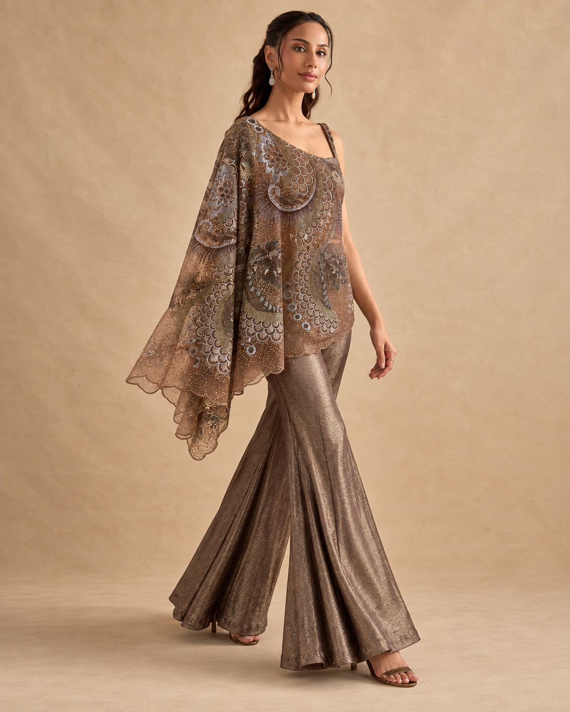 Bronze Asymmetric Embroidered Flared Set — Product photo 2