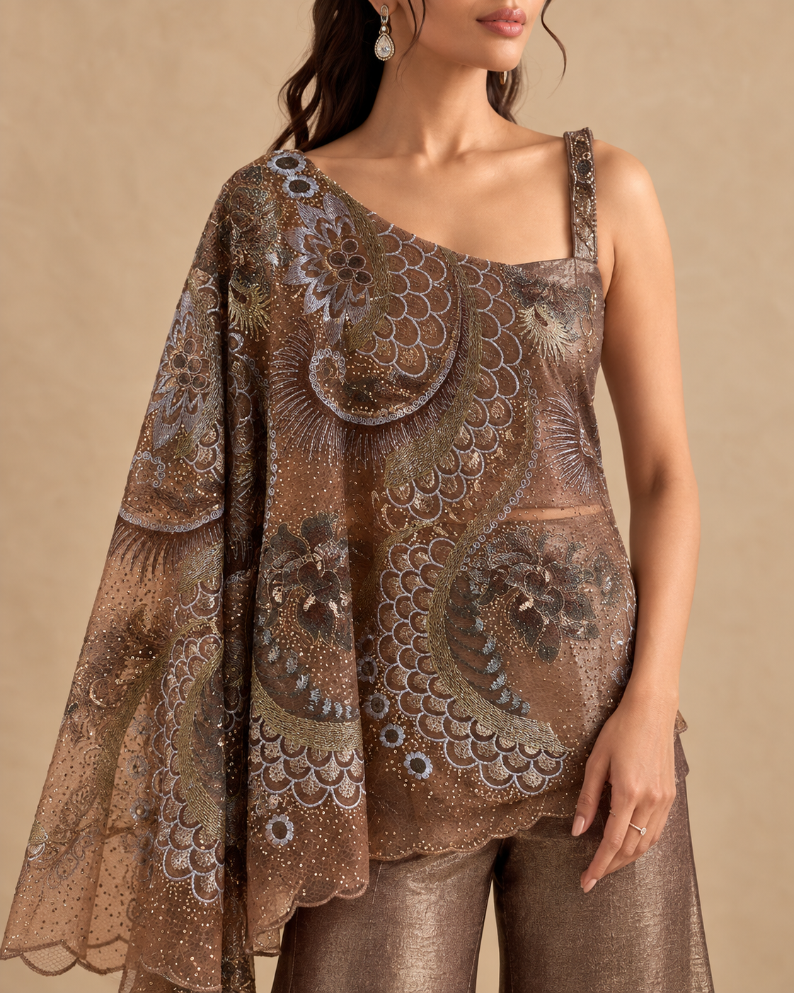 Bronze Asymmetric Embroidered Flared Set — Product photo 5