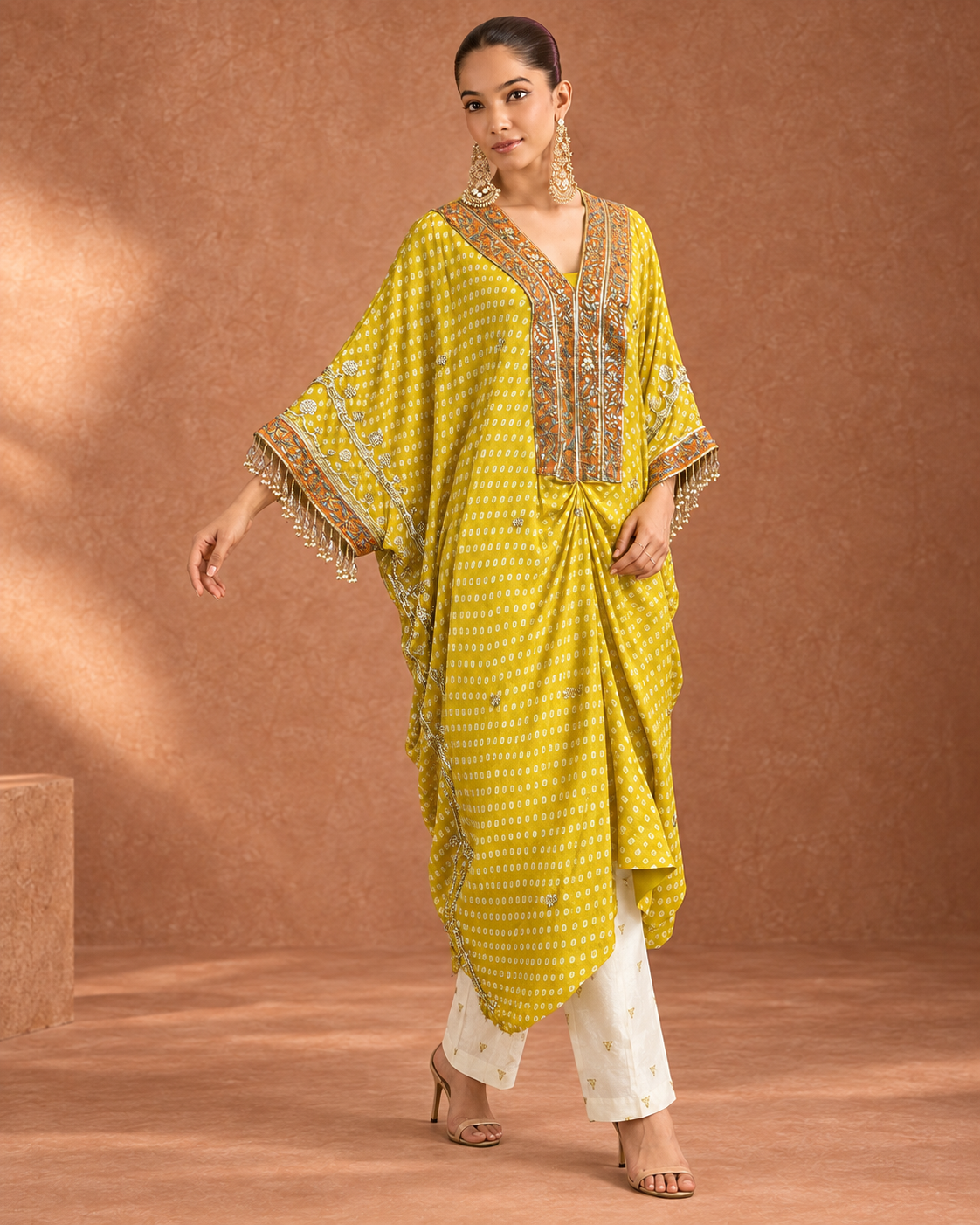 Yellow Bandhani & Orange-Yoke Kaftan Set — Product photo 4