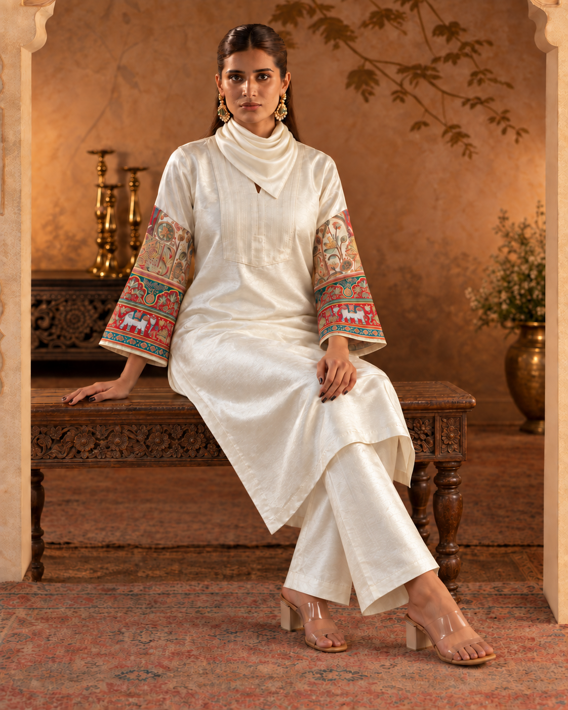 Ivory Kashmiri-Embroidery Kurta Set — Product photo 3