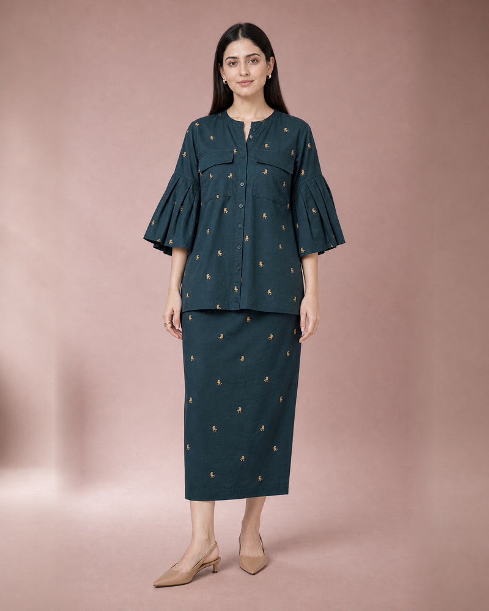 Vihaga: Rama Green Little Dinosaur Co-ord Set – hero front