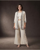 Aaina: Ivory Mirrorwork Three-Piece Co-ord Set – hero front
