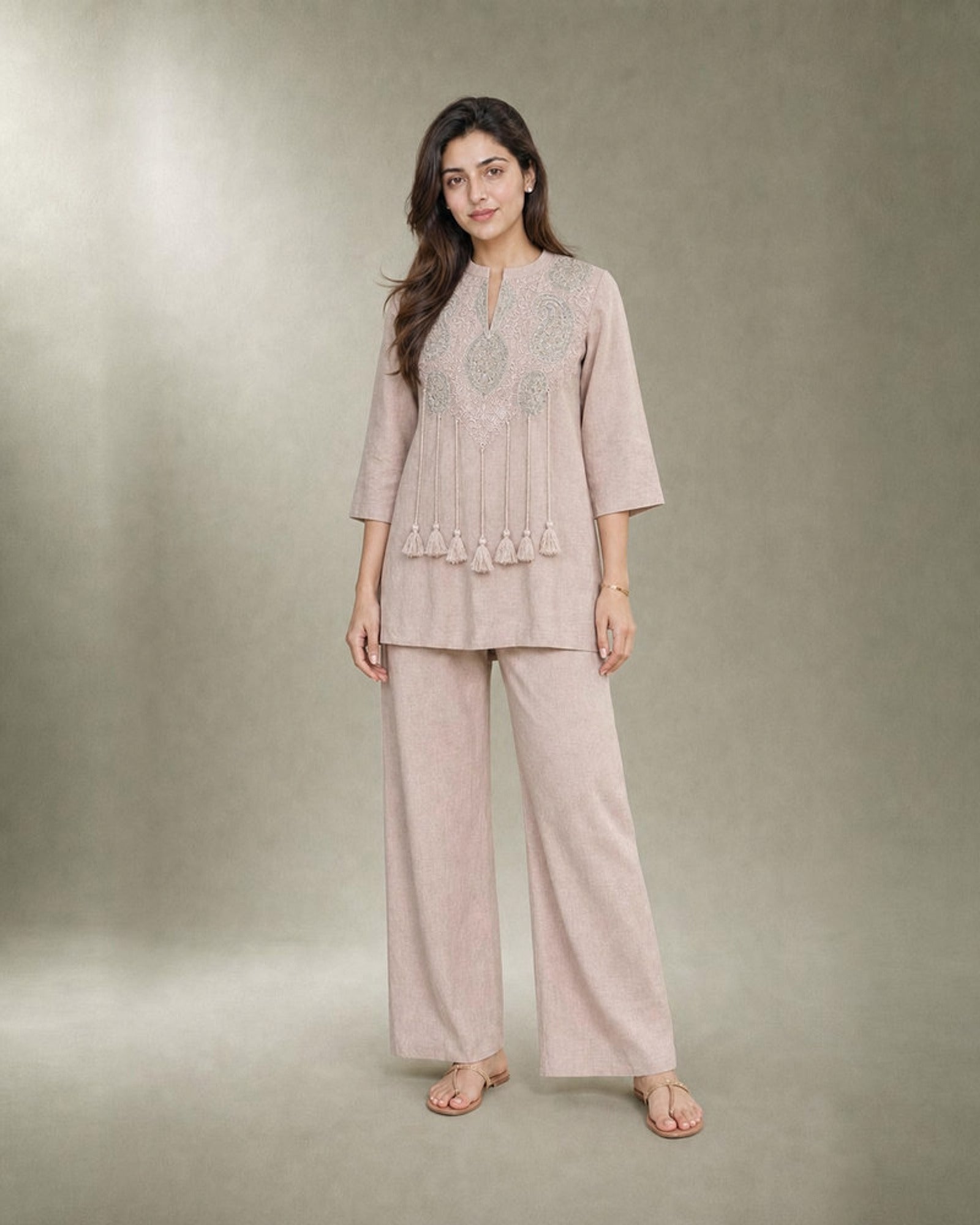 Noorika: Blush Zari-Tassel Co-ord Set – hero front