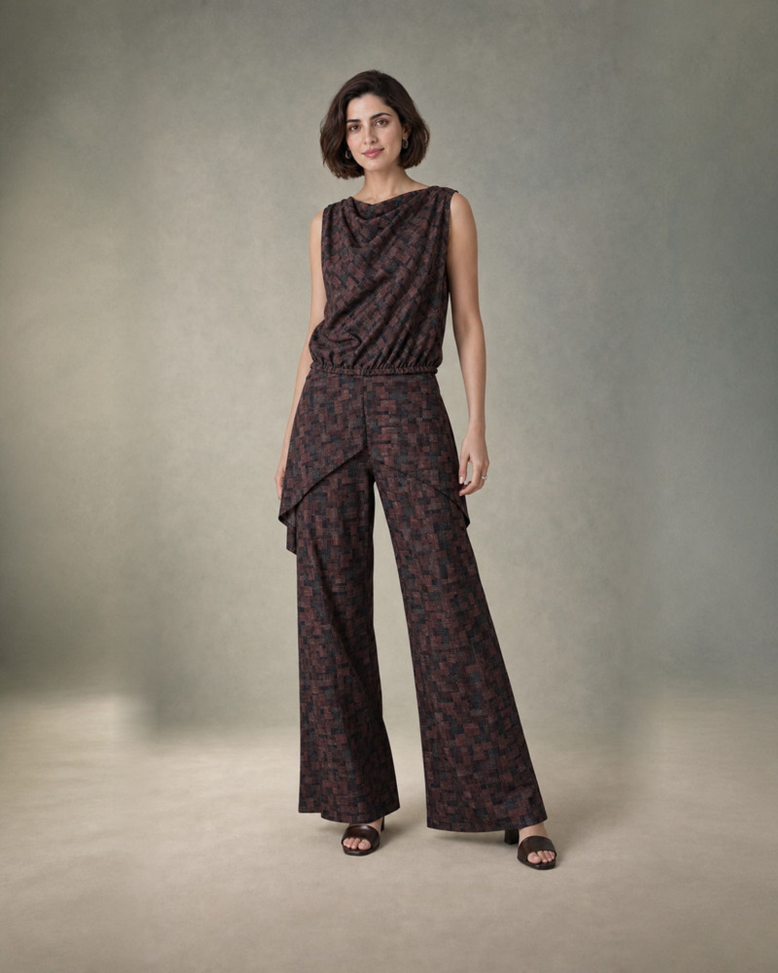 Avira: Walnut Mosaic Cowl Co-ord Set – hero front