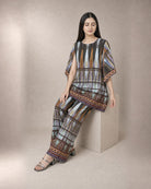 Aroha: Pastel Mosaic Modal Co-ord Set – seated three-quarter