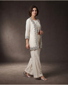 Aaina: Ivory Mirrorwork Three-Piece Co-ord Set – profile or documented back