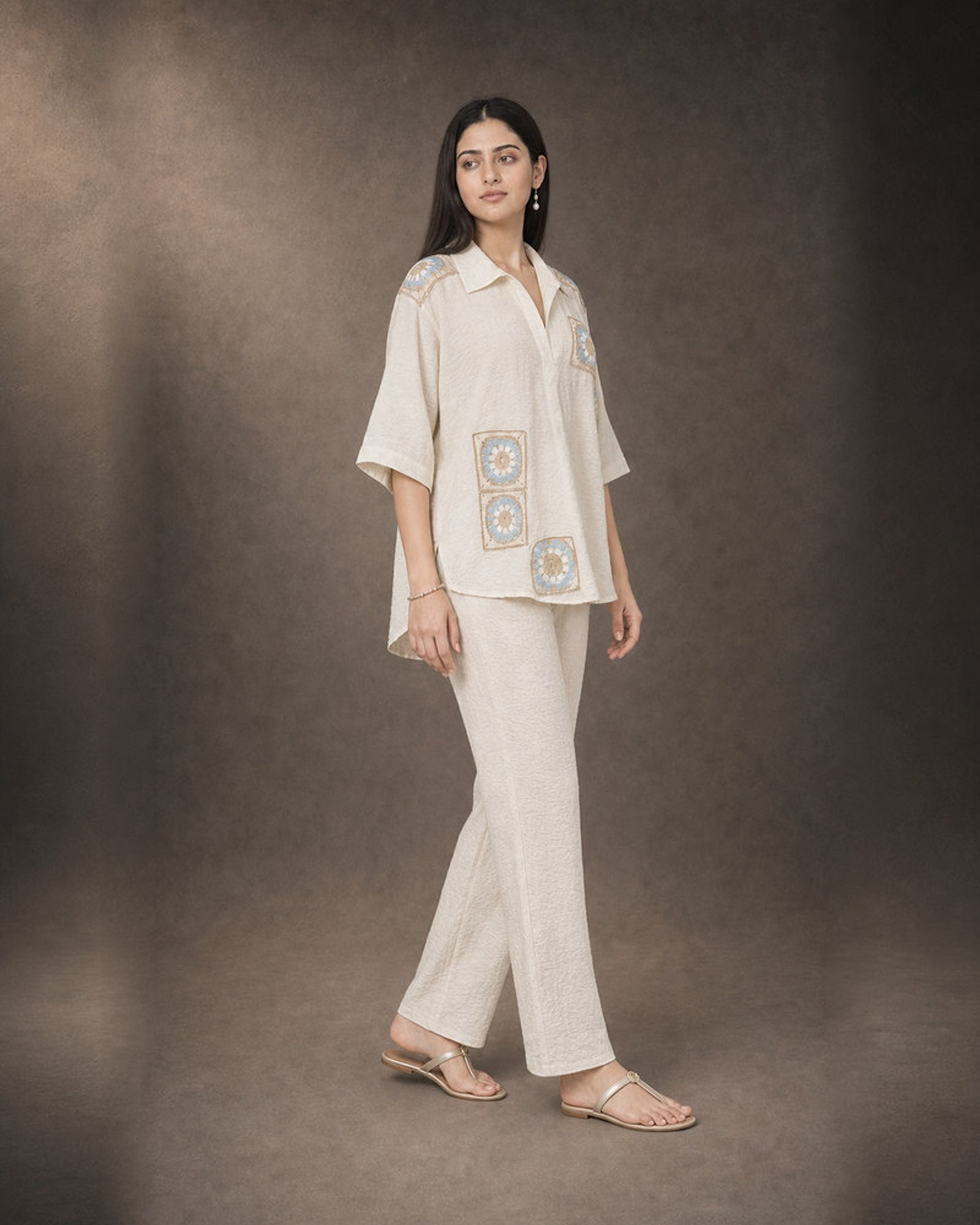 Mihira: Cream Crochet Crush Co-ord Set – profile or documented back