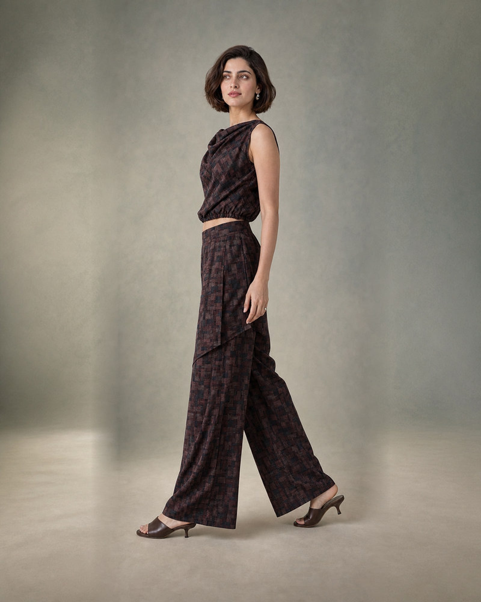 Avira: Walnut Mosaic Cowl Co-ord Set – profile or documented back
