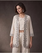 Aaina: Ivory Mirrorwork Three-Piece Co-ord Set – embellishment close-up