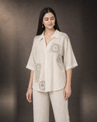 Mihira: Cream Crochet Crush Co-ord Set – embellishment close-up