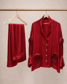 Laalima: Deep Red Rose Motif Satin Co-ord Set – refined hanger packshot