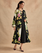Vanika by House of Somarra — Side view showing the open-front botanical dress.