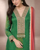 Aarshiya: Rama Green Tie-Dye Embroidered Sharara Set – embellishment close-up