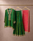Aarshiya: Rama Green Tie-Dye Embroidered Sharara Set – refined hanger packshot