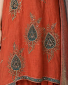 Agnira: Burnt Orange Embroidered Kaftan Dhoti Suit – embellishment close-up