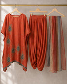 Agnira: Burnt Orange Embroidered Kaftan Dhoti Suit – refined hanger packshot