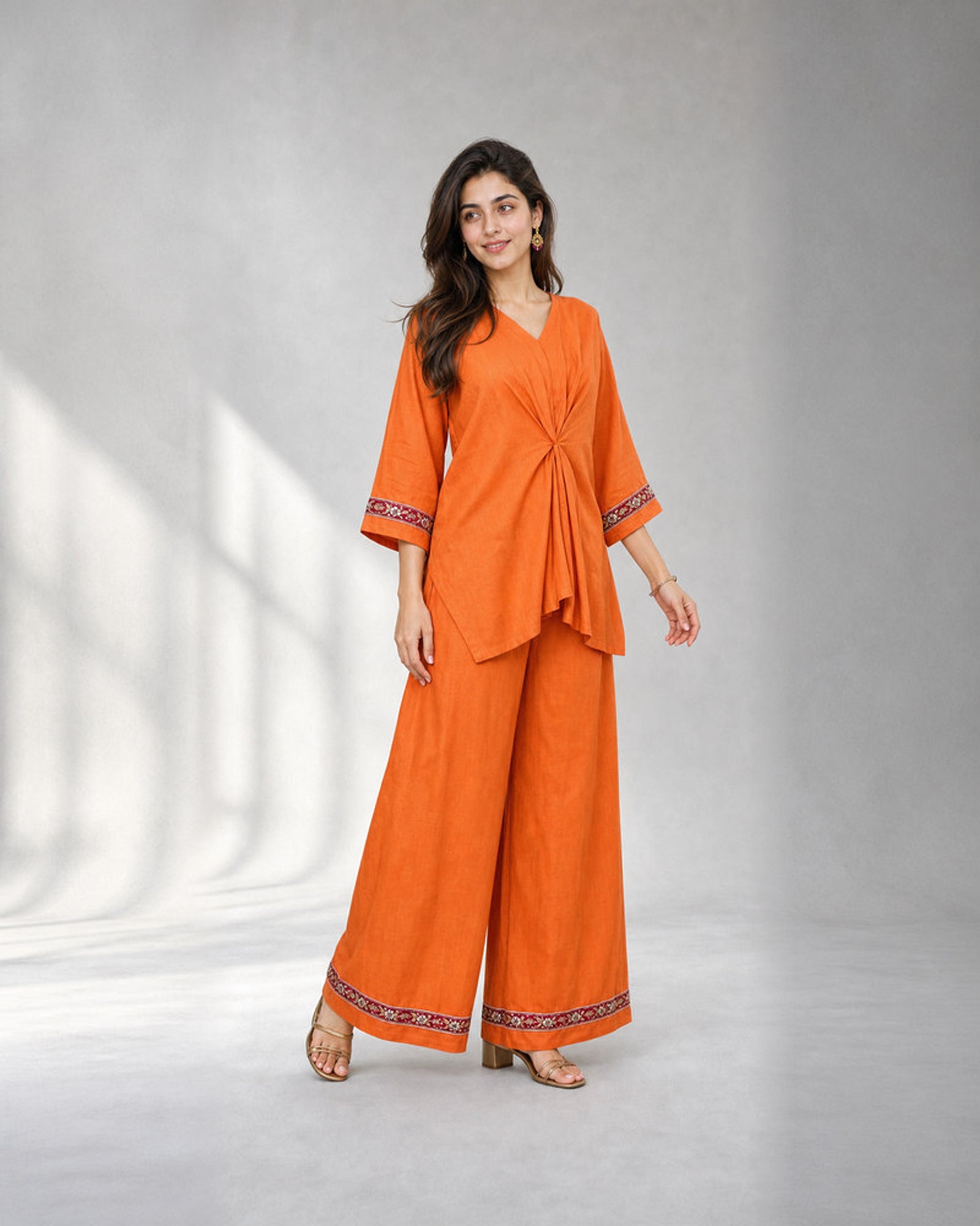 Arunika: Vibrant Orange Embroidered Co-ord Set – profile or documented back