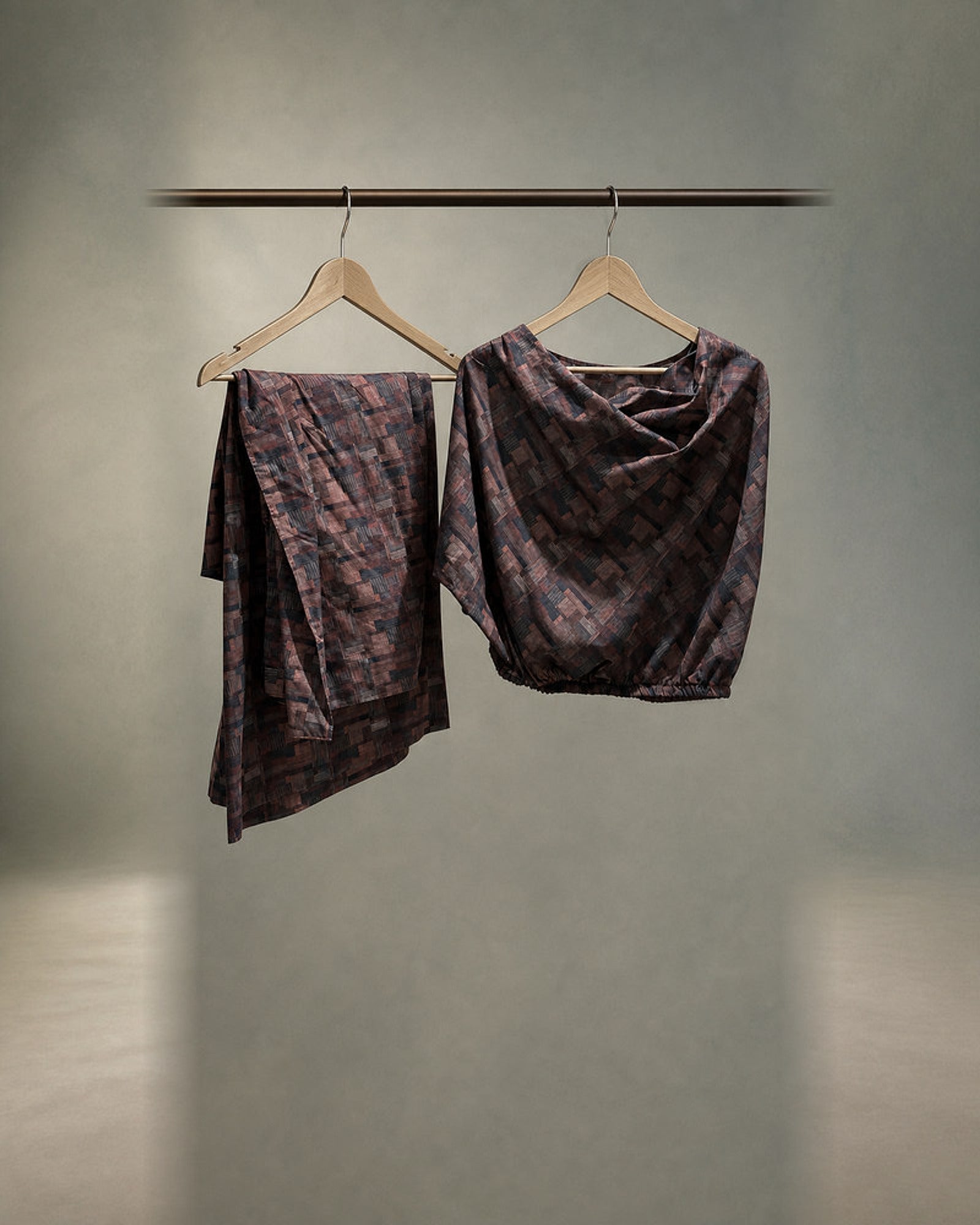 Avira: Walnut Mosaic Cowl Co-ord Set – refined hanger packshot