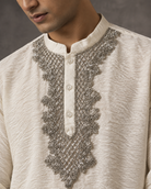 Chaand: Ivory Silver-Yoke Men's Kurta Set — close-up of the garment details.