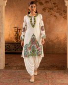 Vasantika by House of Somarra — Full-length view of the botanical kurta and dhoti silhouette.