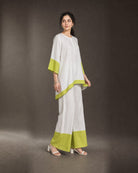 Elara: White & Neon Lime Linen Co-ord Set – profile or documented back