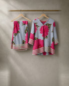 Gulaira: Bold Pink Floral Lace Garara Co-ord Set – refined hanger packshot