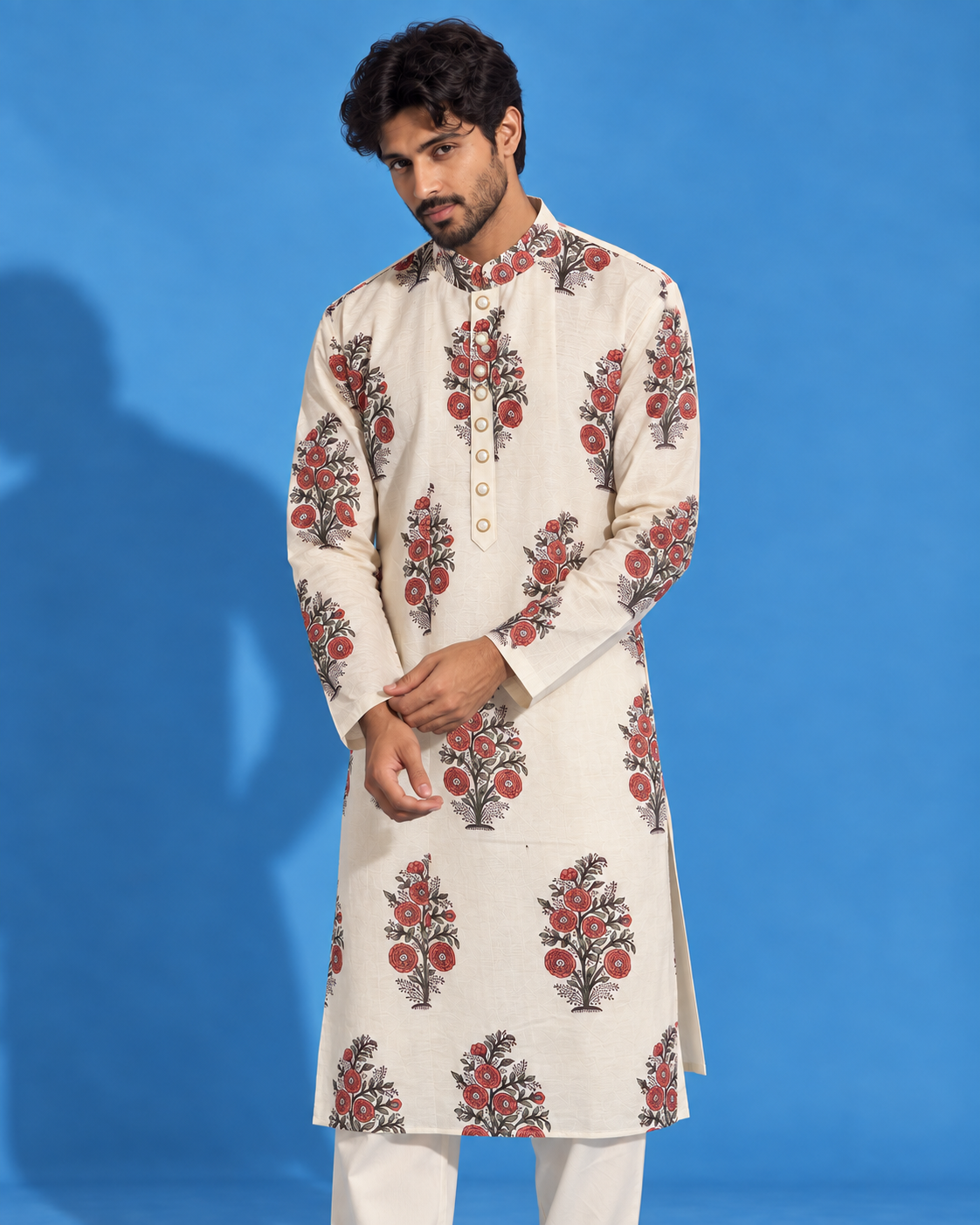 Gulbagh Ivory Floral Print Men's Kurta Set | House of Somarra