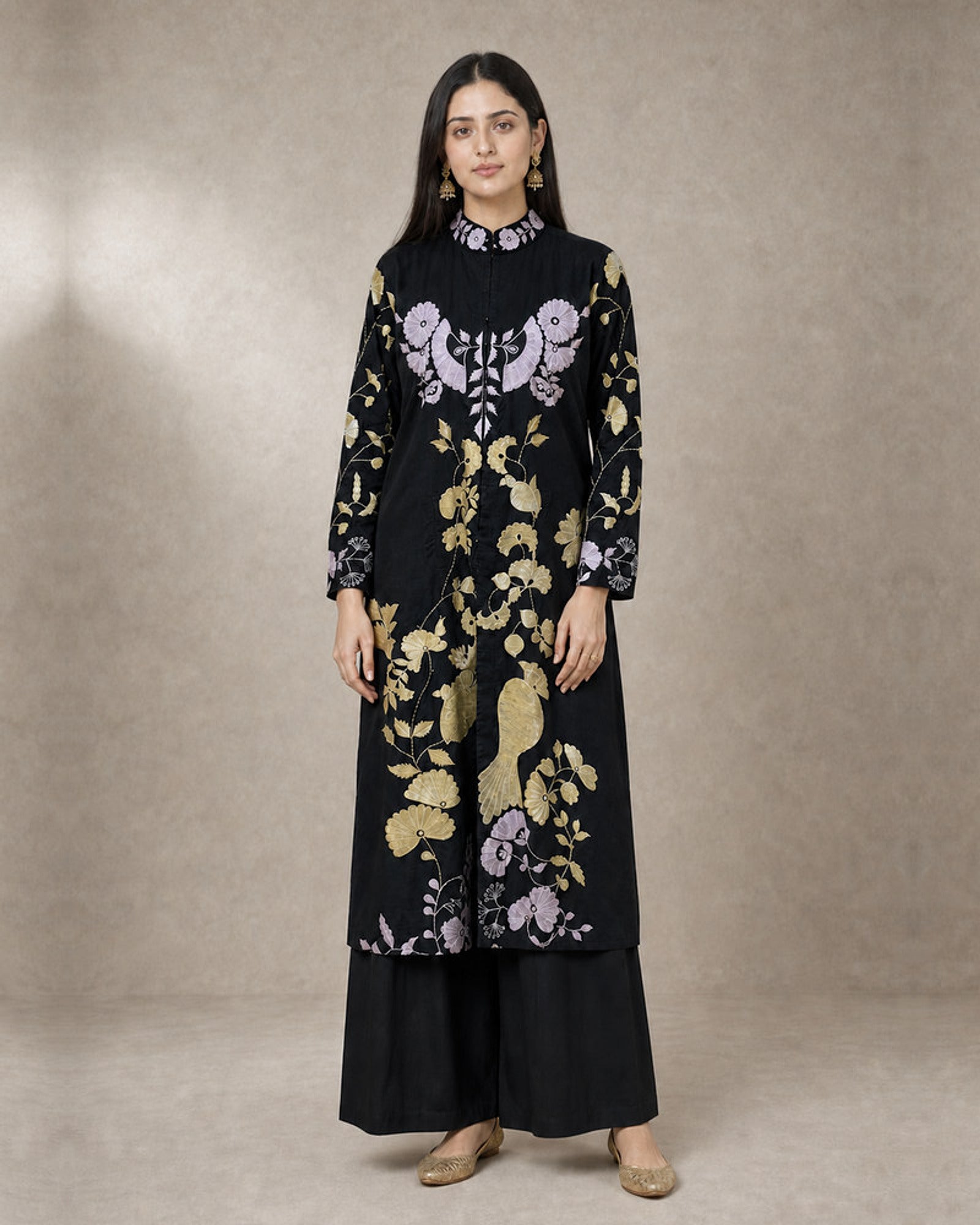 Hanami: Midnight Botanical Embroidered Cotton Kurta Set – hero front